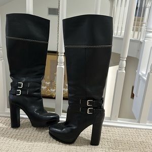 Platform knee high black boots